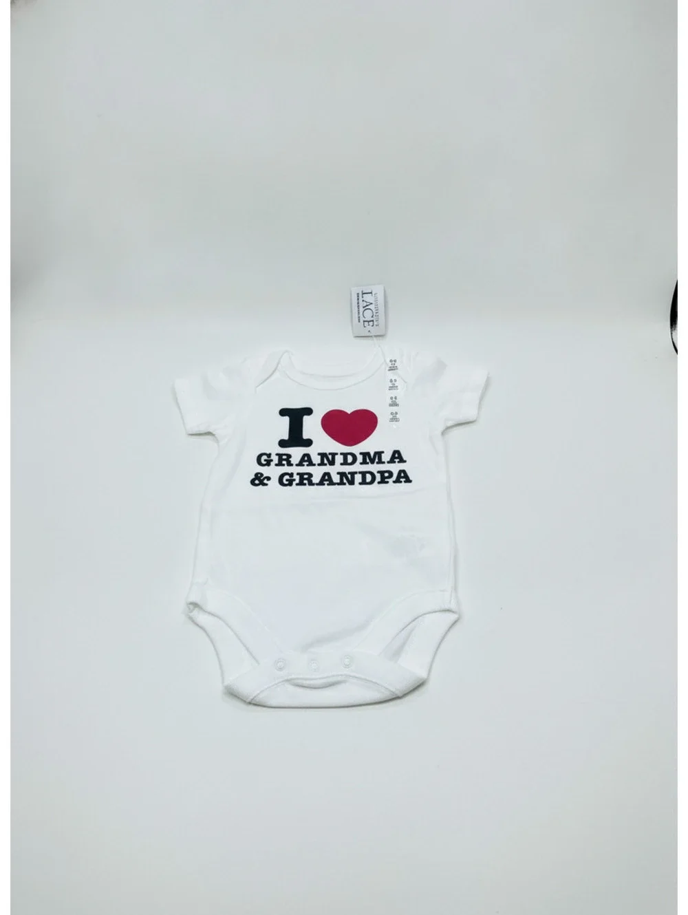 New! The Children's Place Baby Bodysuit 0-3M White❤️I Love Grandma + Grandpa